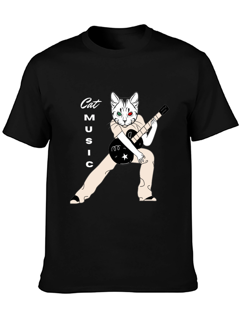 Cat Music T-Shirt - Black Graphic Tee