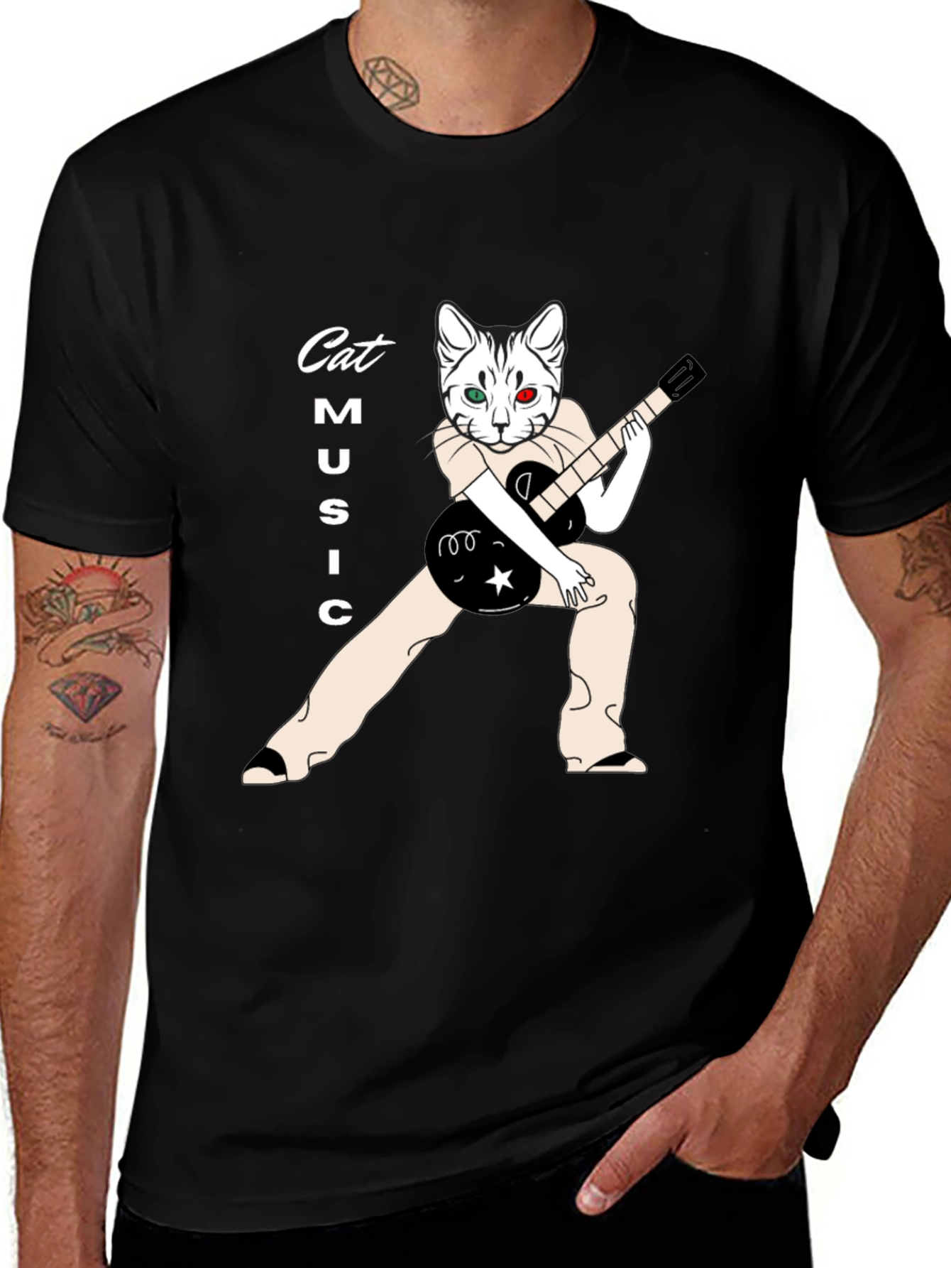 Cat Music T-Shirt - Black Graphic Tee