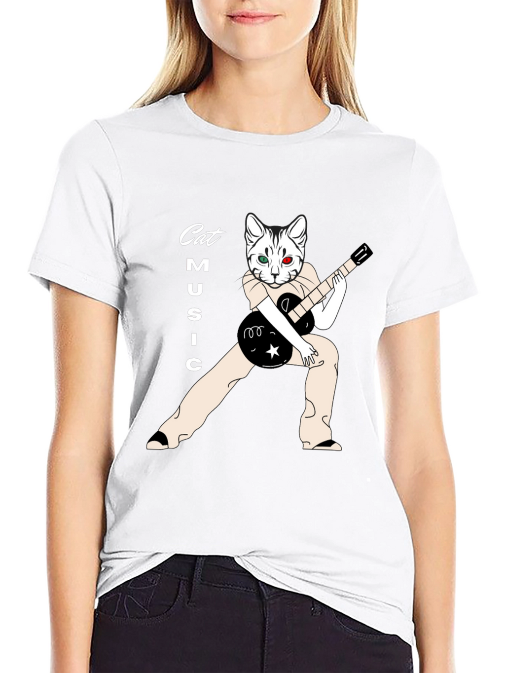 Cat Music T-Shirt - Black Graphic Tee