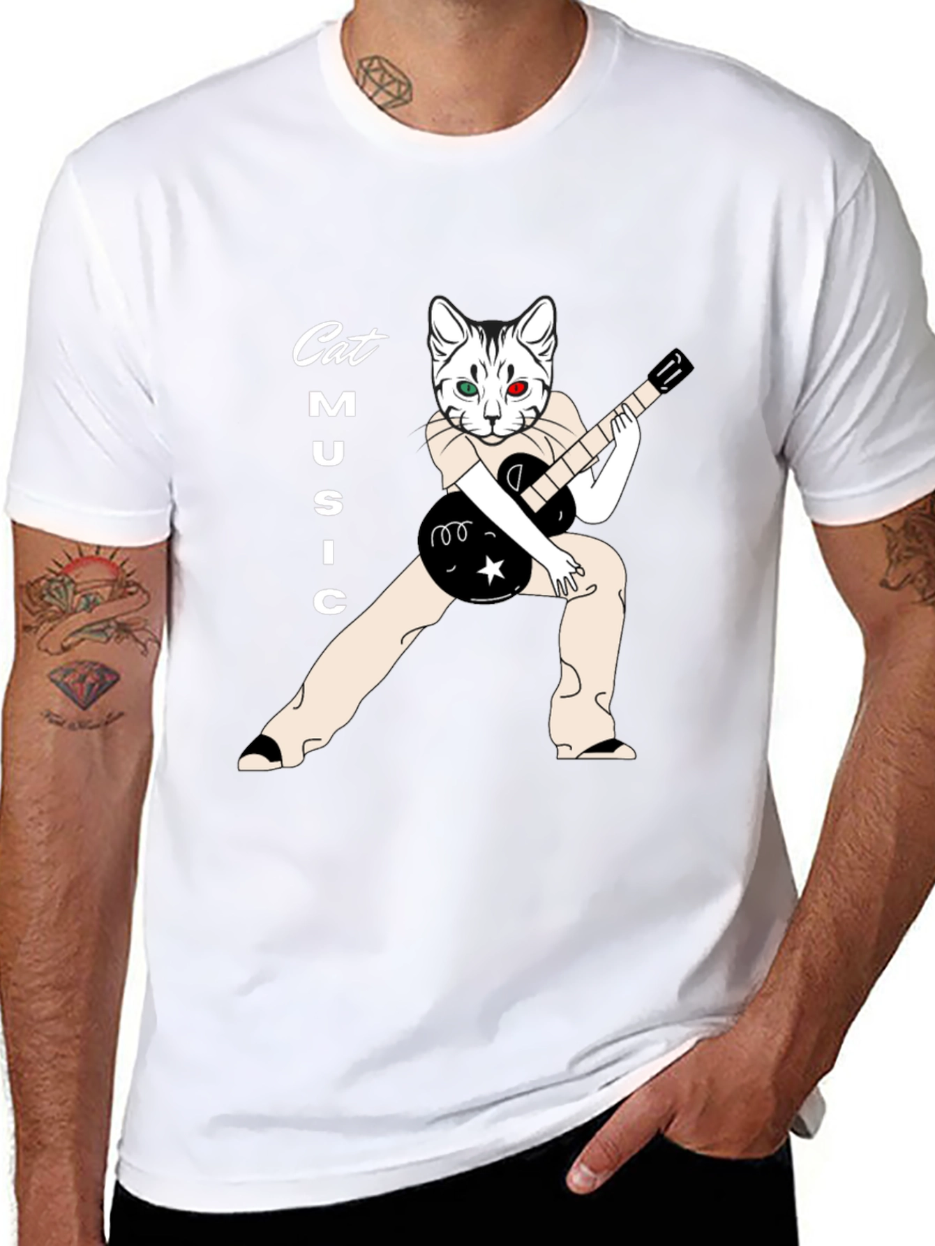 Cat Music T-Shirt - Black Graphic Tee