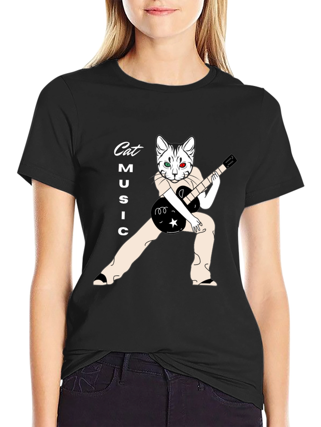 Cat Music T-Shirt - Black Graphic Tee