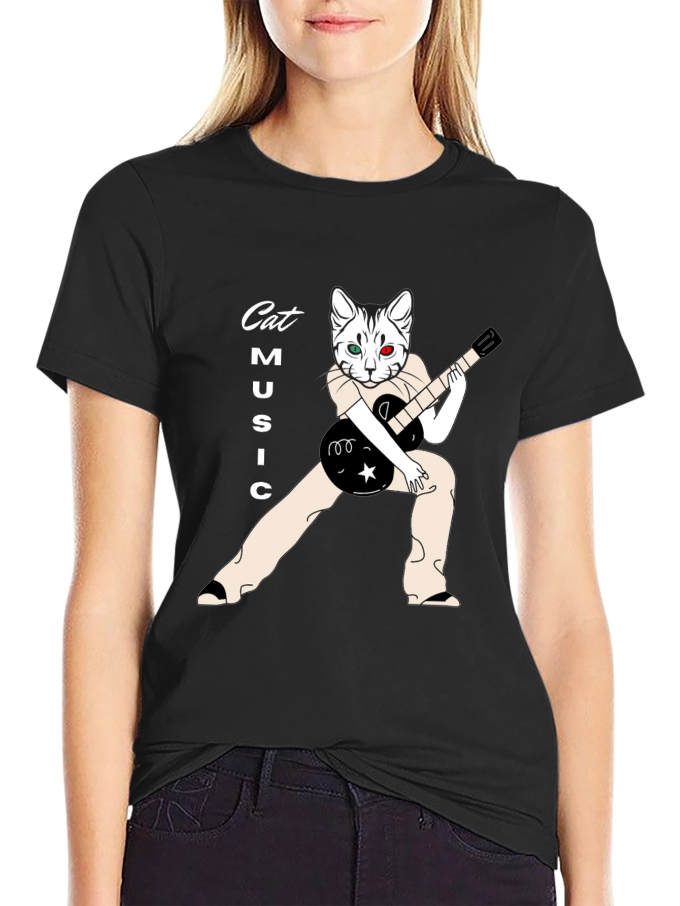 Cat Music T-Shirt - Black Graphic Tee