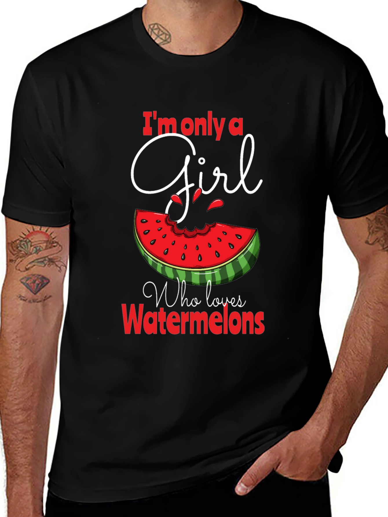 Im Only A Girl Who Loves Watermelons Black Tee