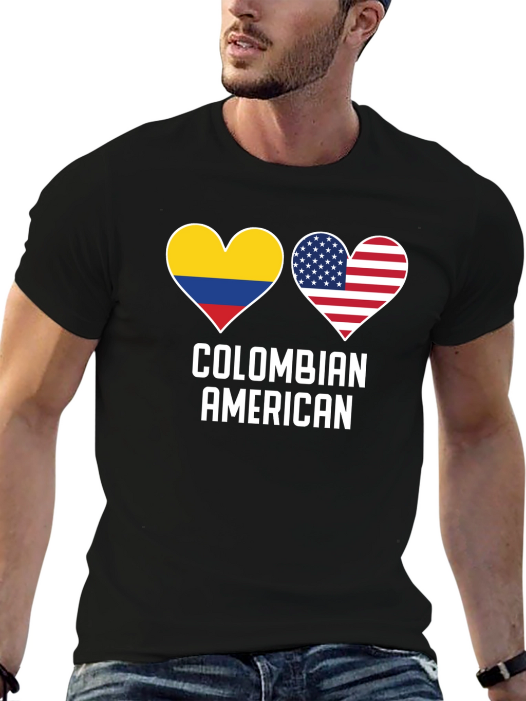 Colombian American Heart Flag Graphic T-Shirt