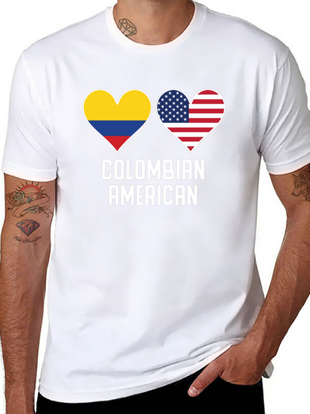 Colombian American Heart Flag Graphic T-Shirt