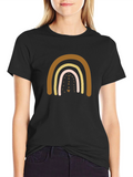 Boho Rainbow Graphic Print Black T-Shirt