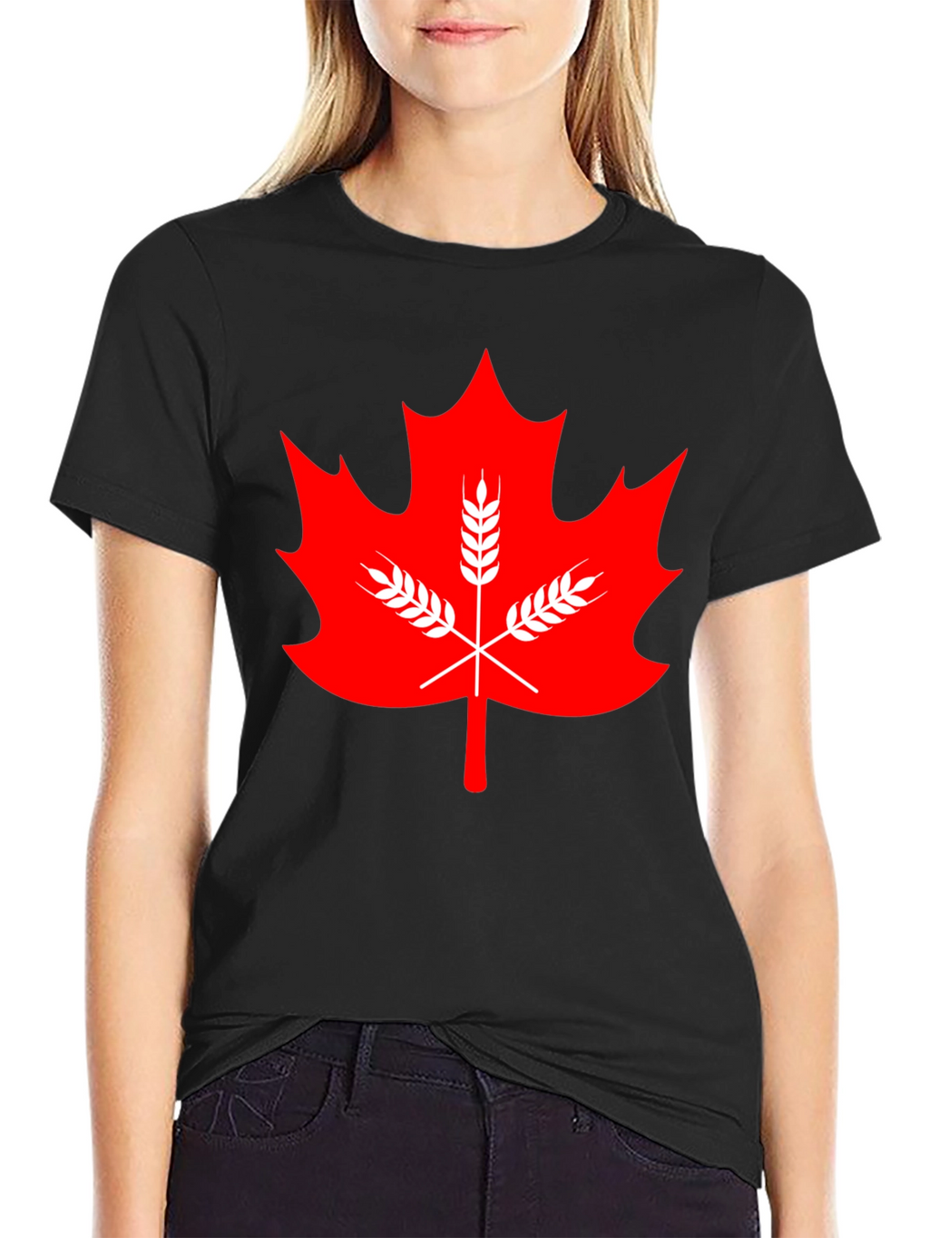 Maple Leaf & Wheat Graphic Tee - Black