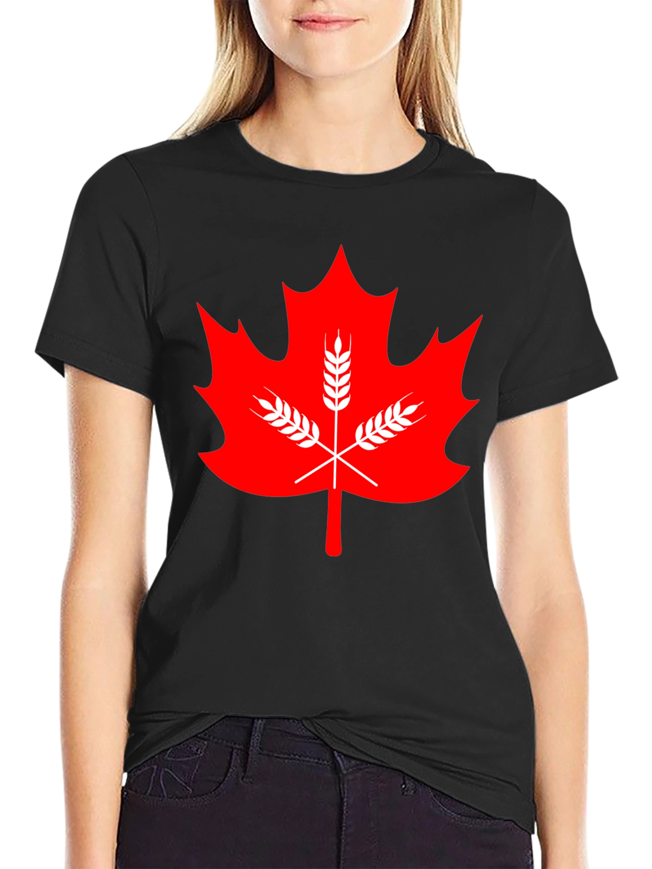 Maple Leaf & Wheat Graphic Tee - Black