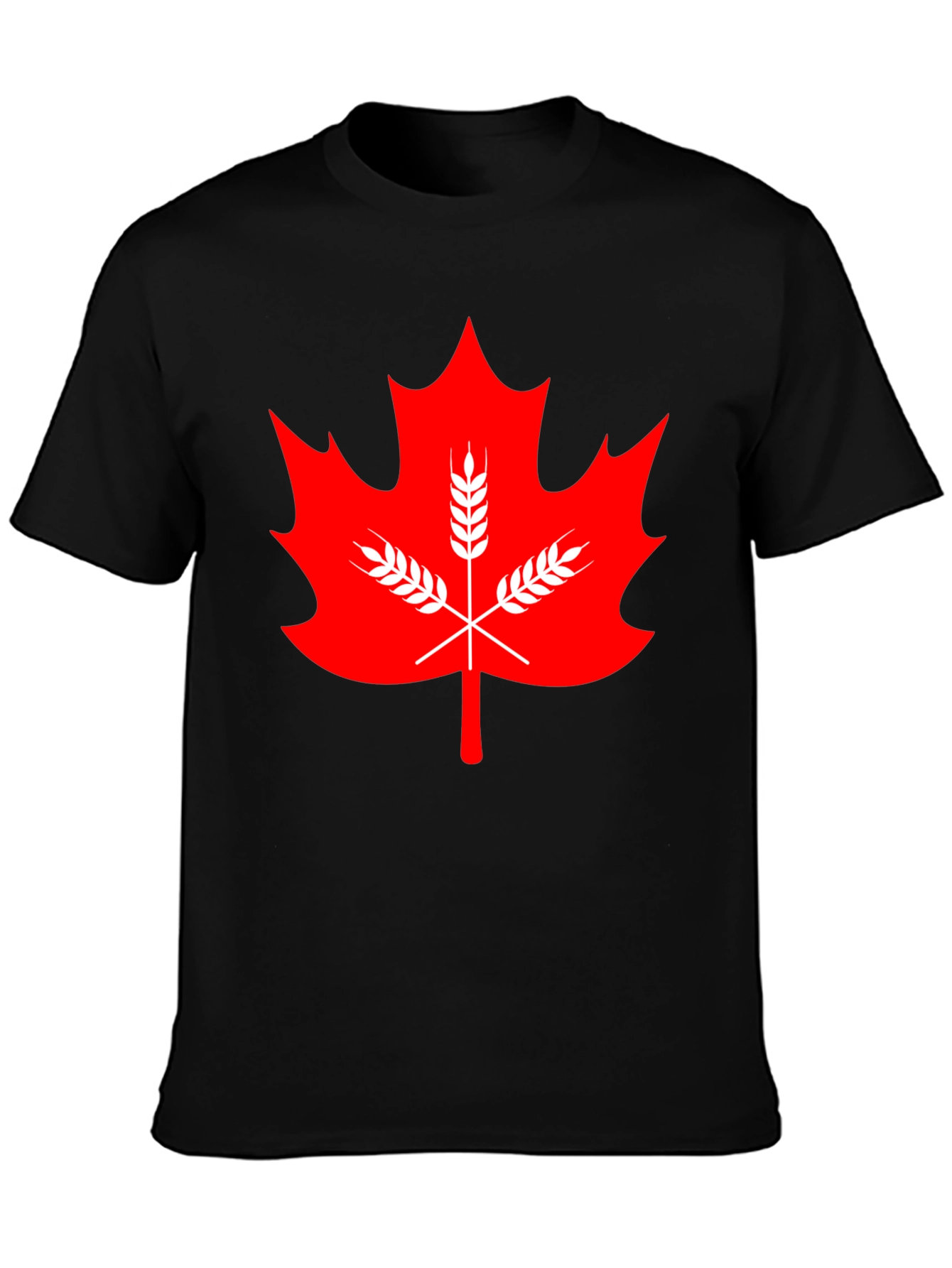 Maple Leaf & Wheat Graphic Tee - Black