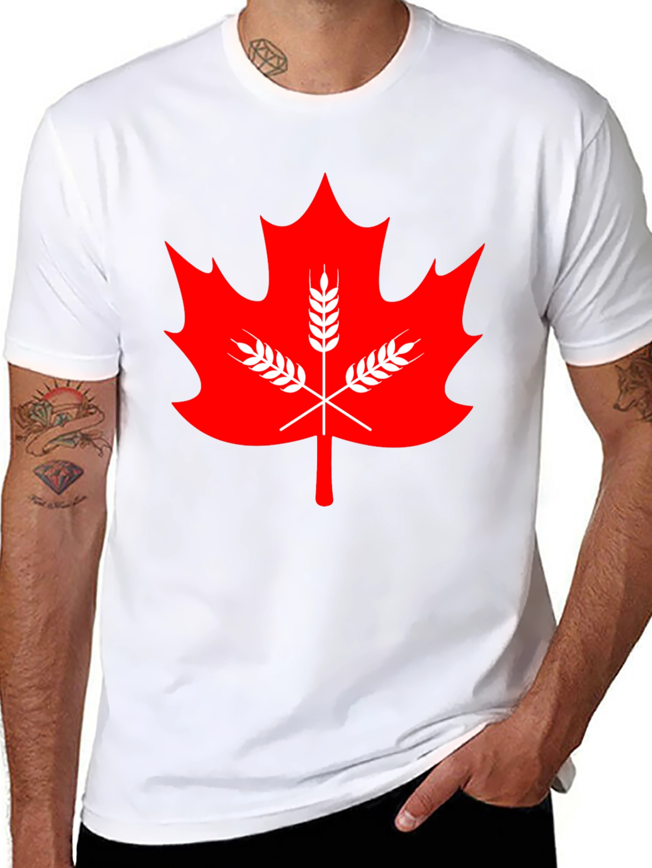 Maple Leaf & Wheat Graphic Tee - Black