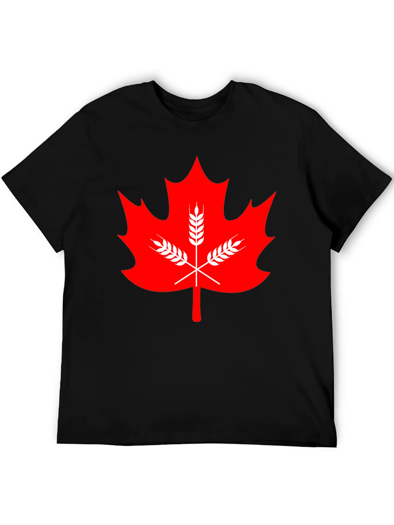 Maple Leaf & Wheat Graphic Tee - Black