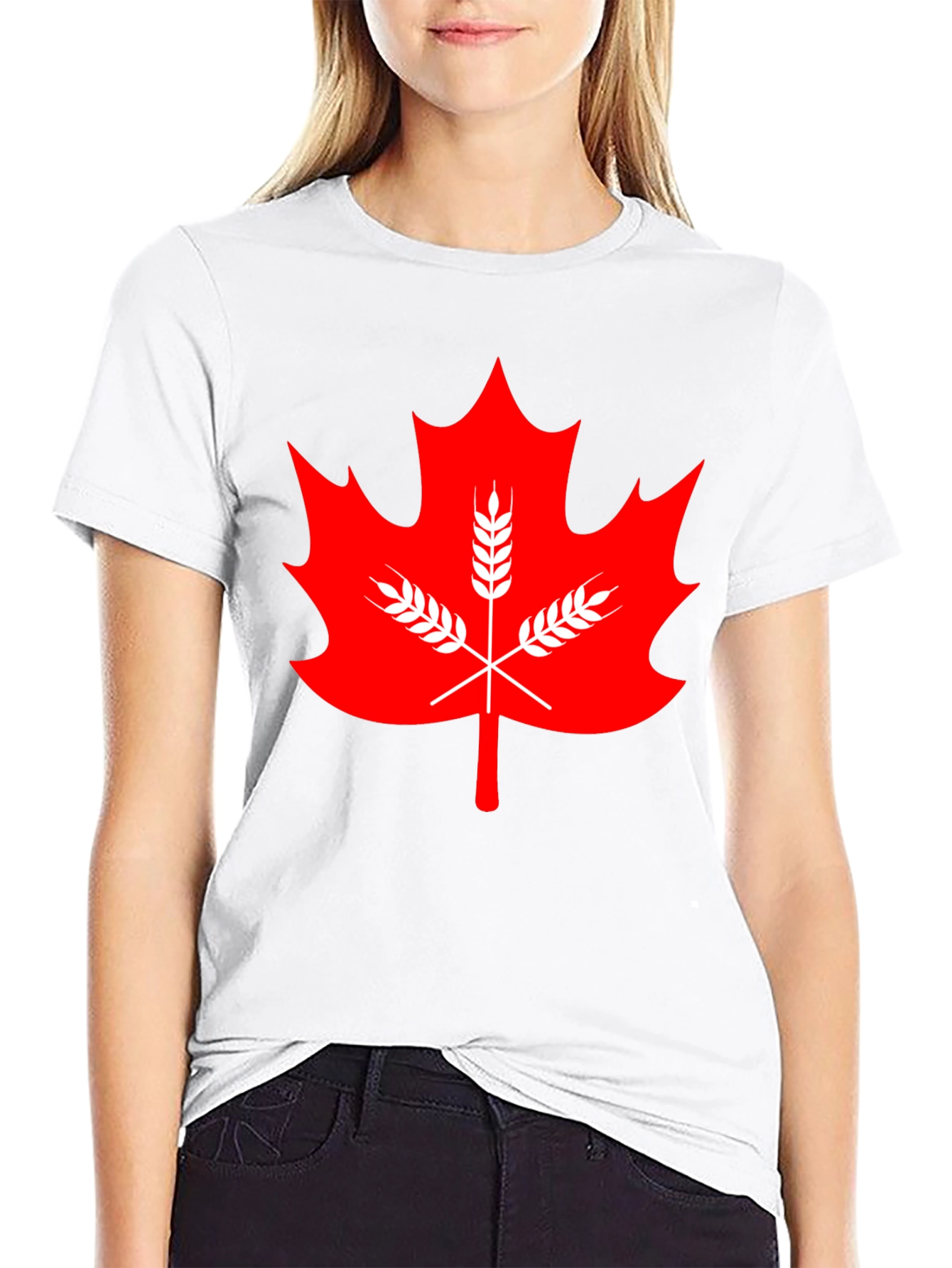 Maple Leaf & Wheat Graphic Tee - Black