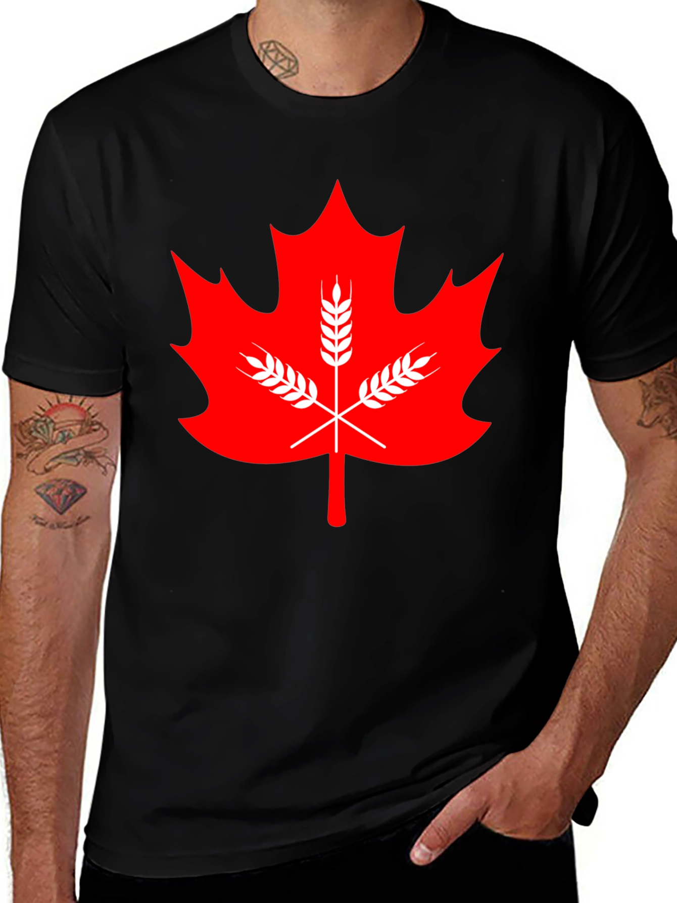 Maple Leaf & Wheat Graphic Tee - Black