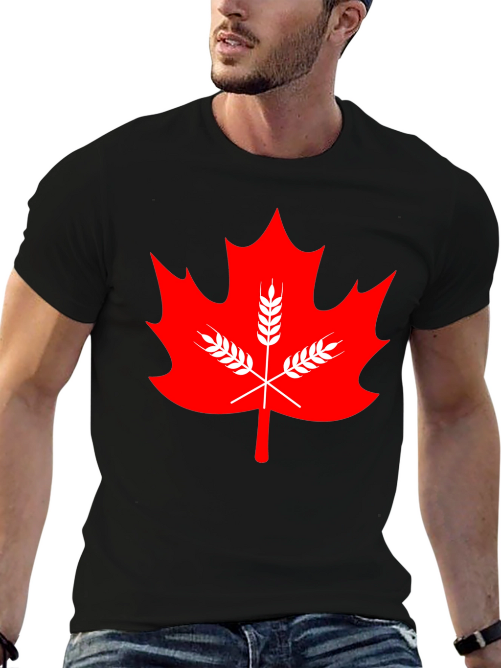 Maple Leaf & Wheat Graphic Tee - Black