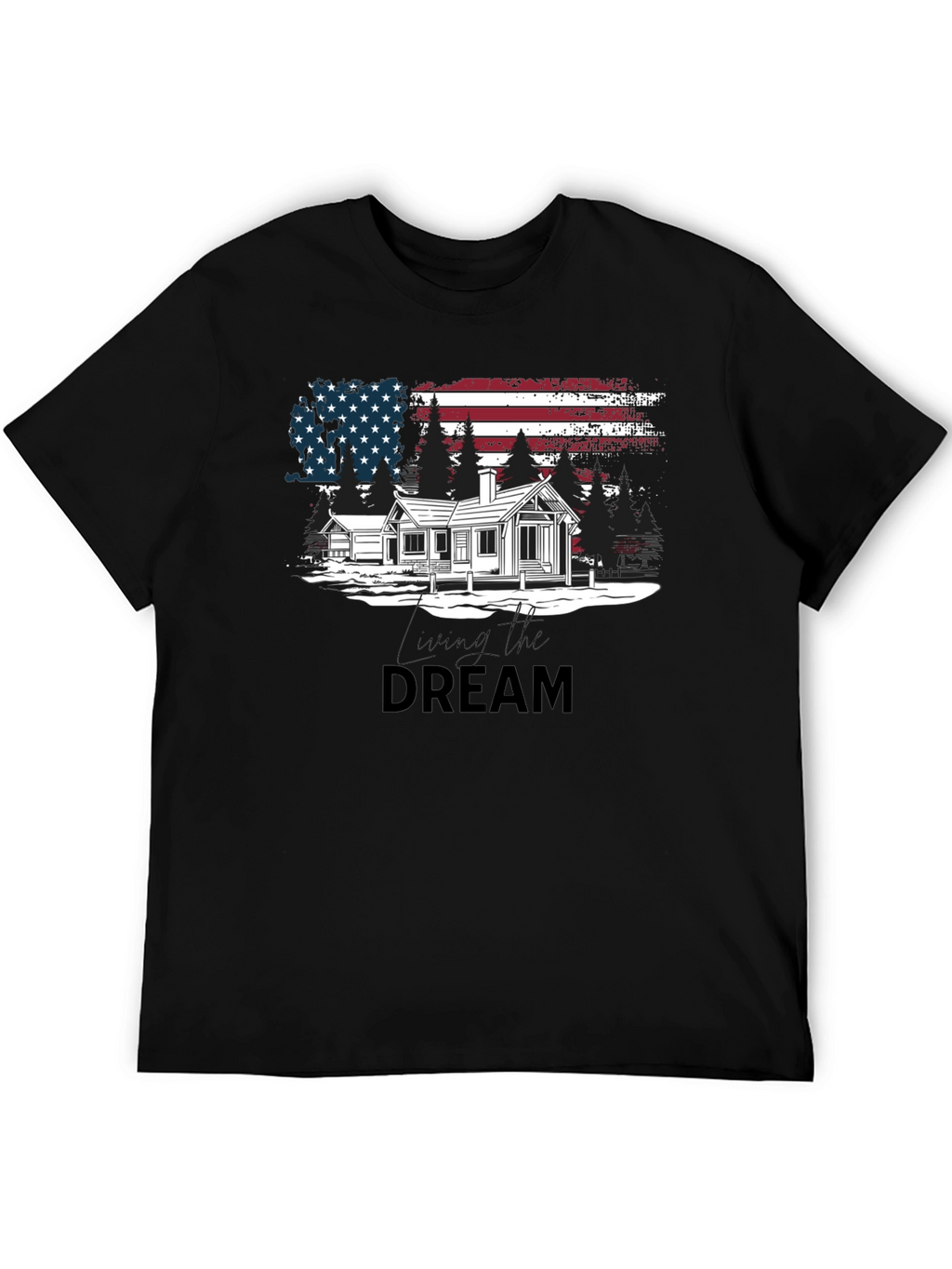 Living the Dream American Flag Cabin T-Shirt