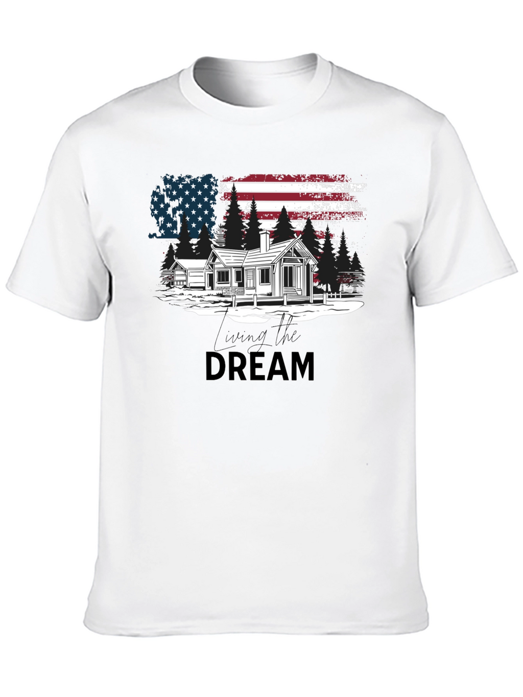 Living the Dream American Flag Cabin T-Shirt