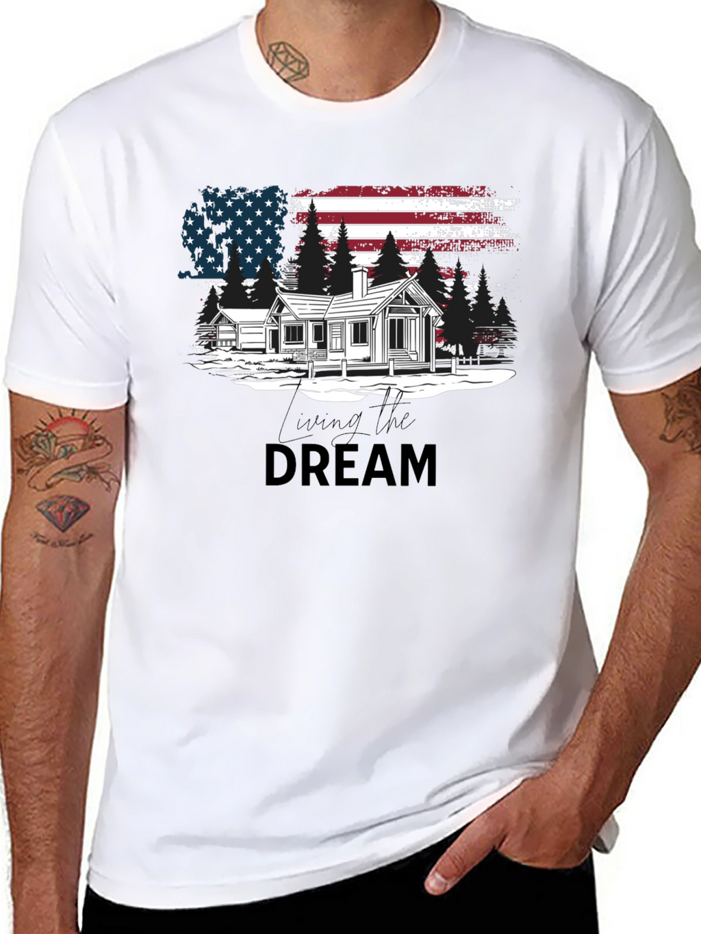 Living the Dream American Flag Cabin T-Shirt