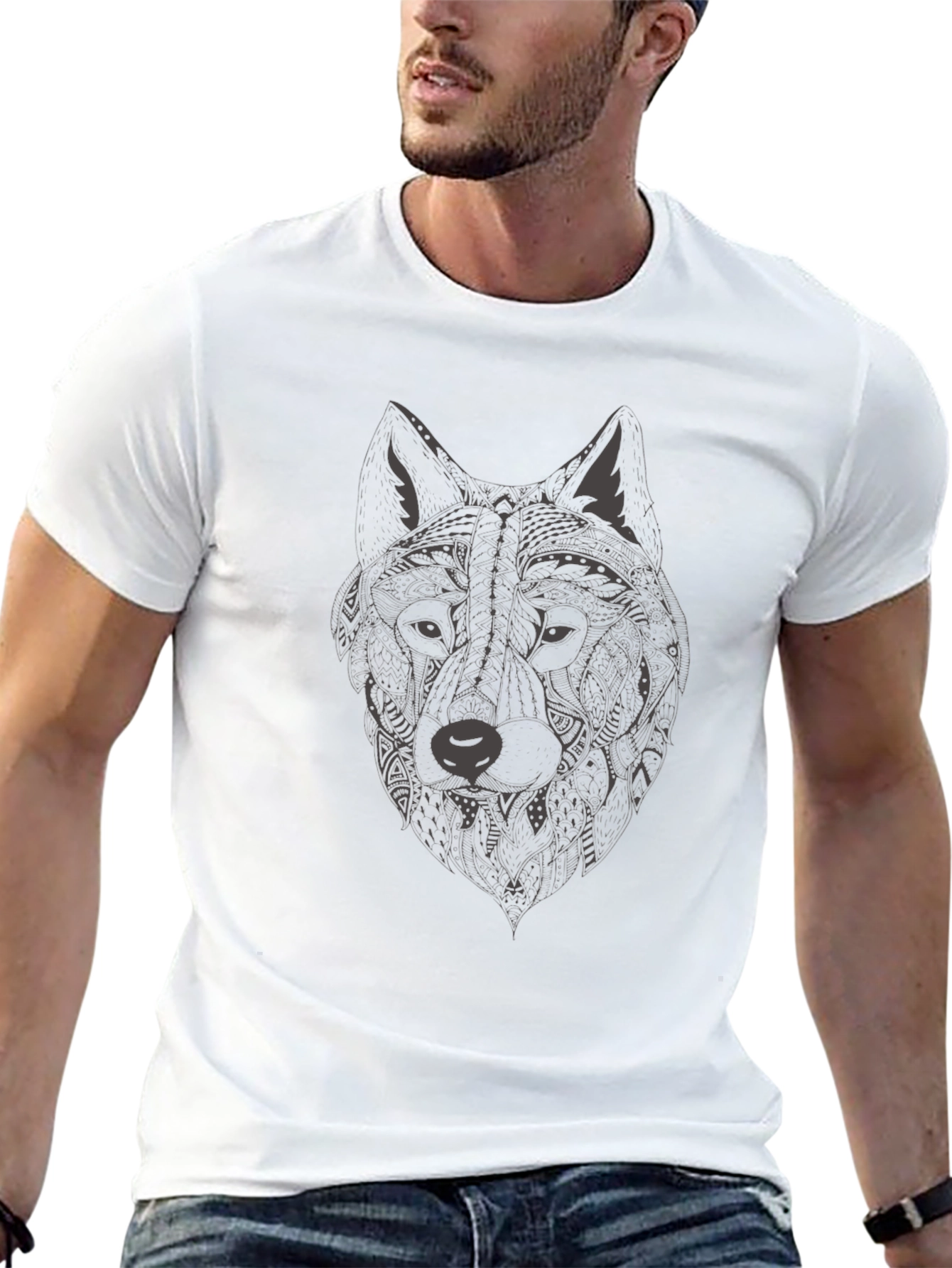Wolf Graphic Print Crew Neck T-Shirt