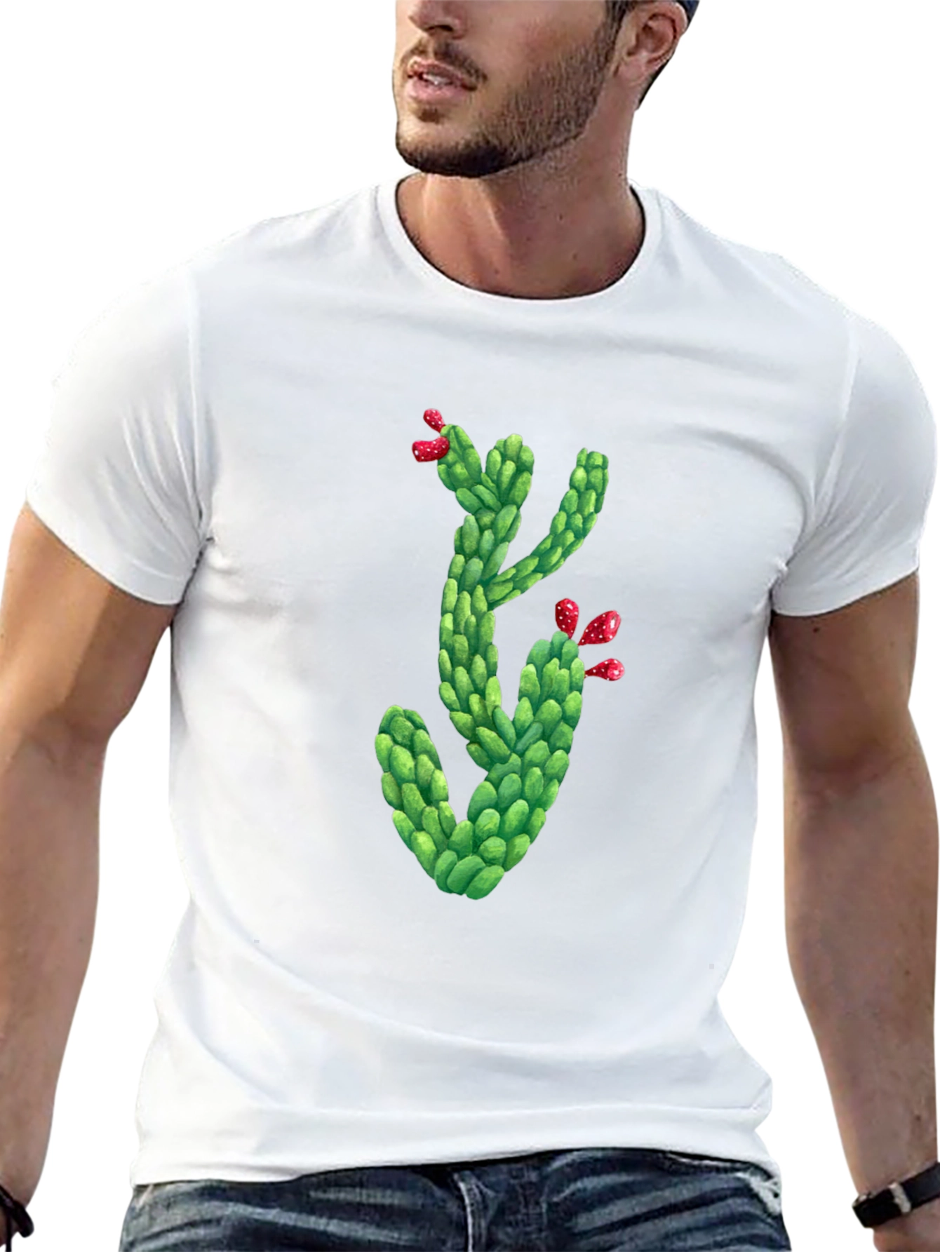 Cactus Graphic Tee - Mens Black Crew Neck T-Shirt