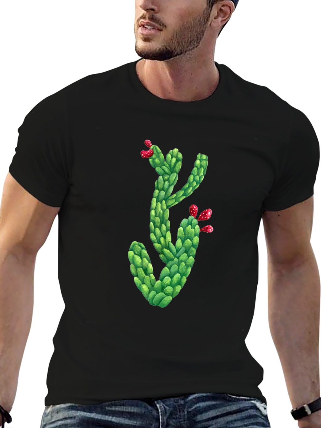 Cactus Graphic Tee - Mens Black Crew Neck T-Shirt