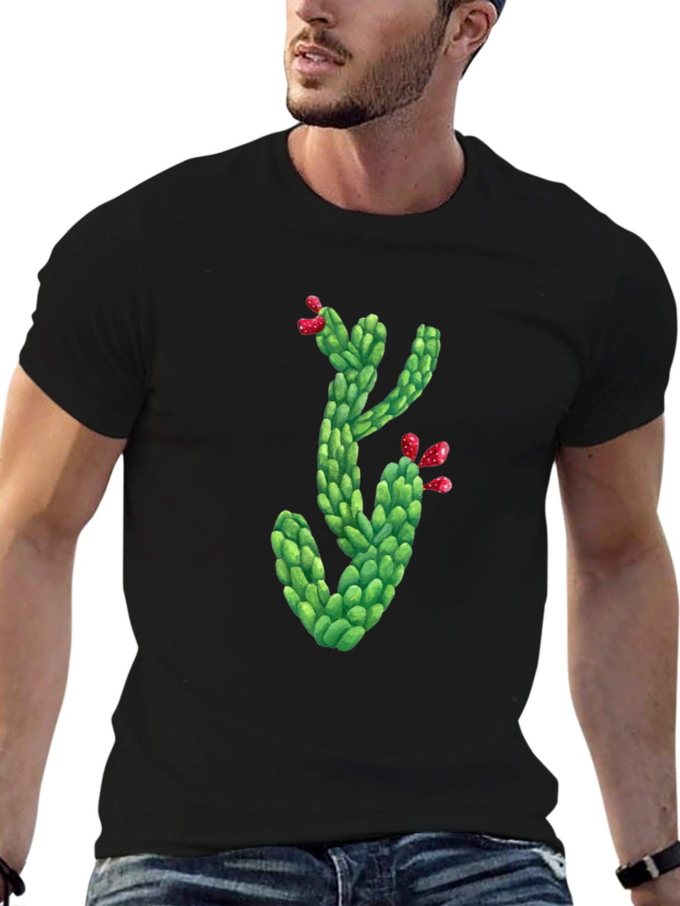 Cactus Graphic Tee - Mens Black Crew Neck T-Shirt