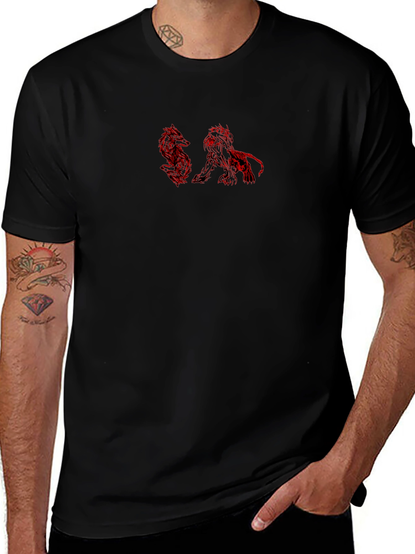 Red Lion & Dragon Graphic Black T-Shirt