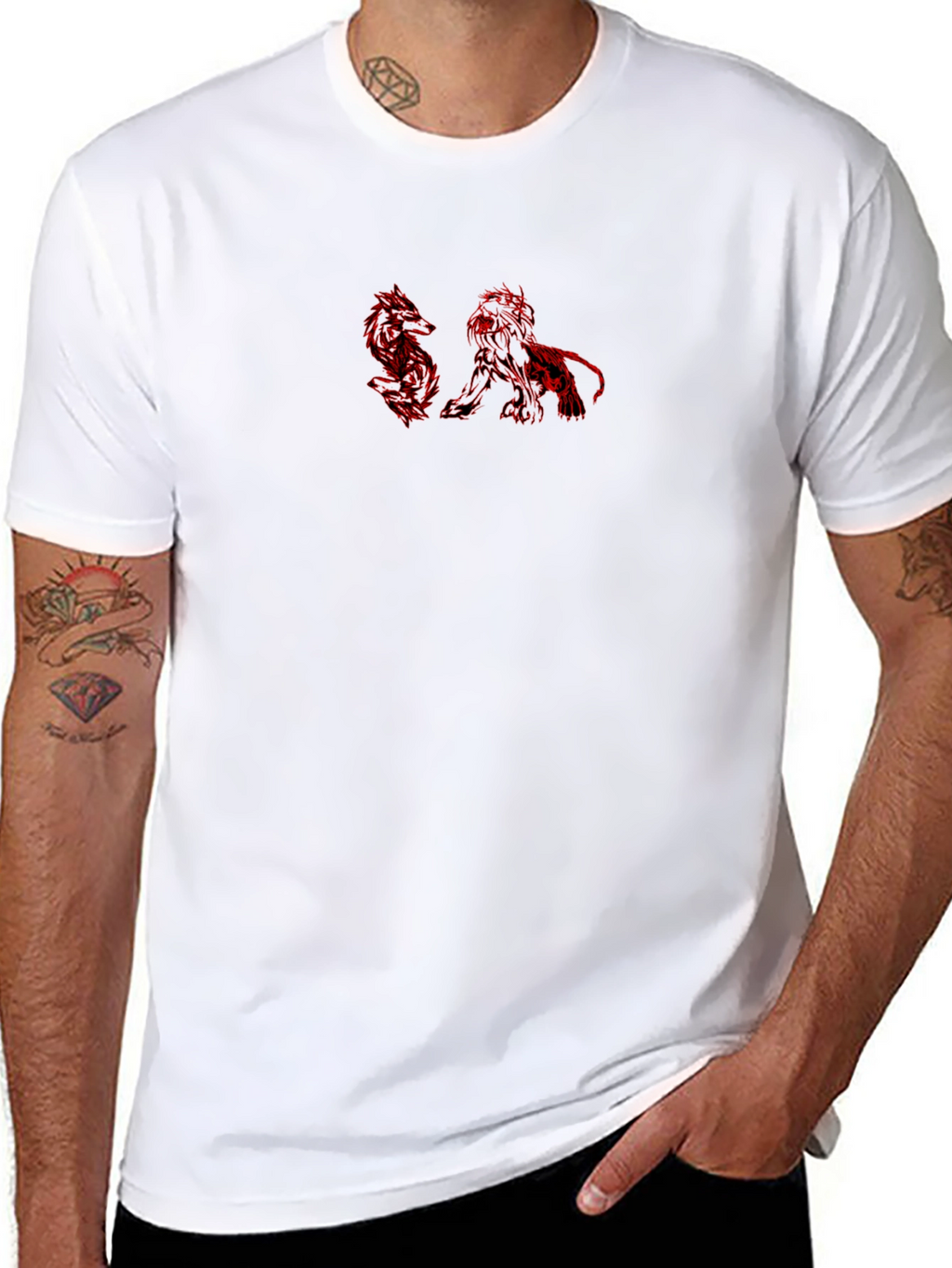 Red Lion & Dragon Graphic Black T-Shirt
