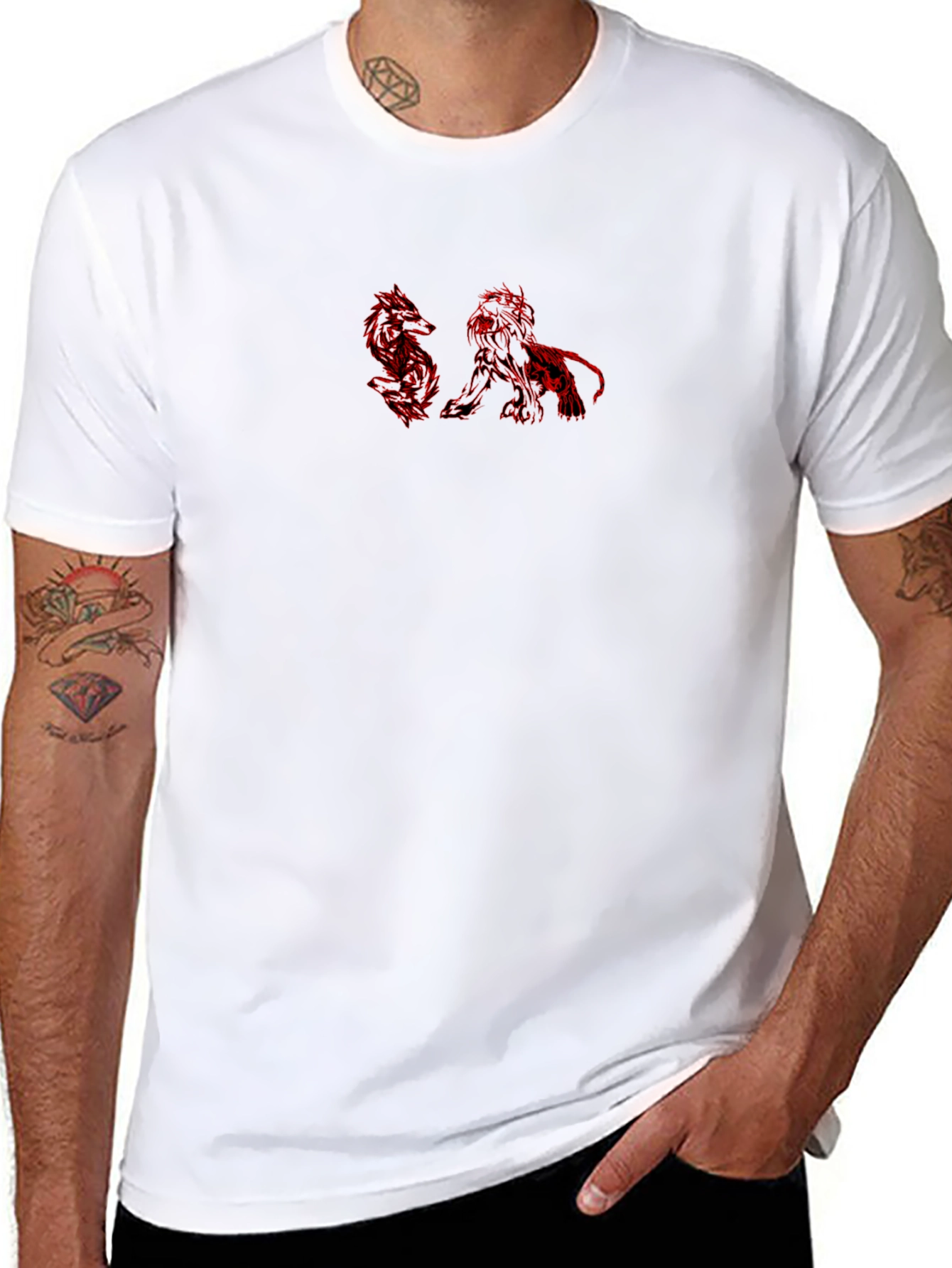 Red Lion & Dragon Graphic Black T-Shirt