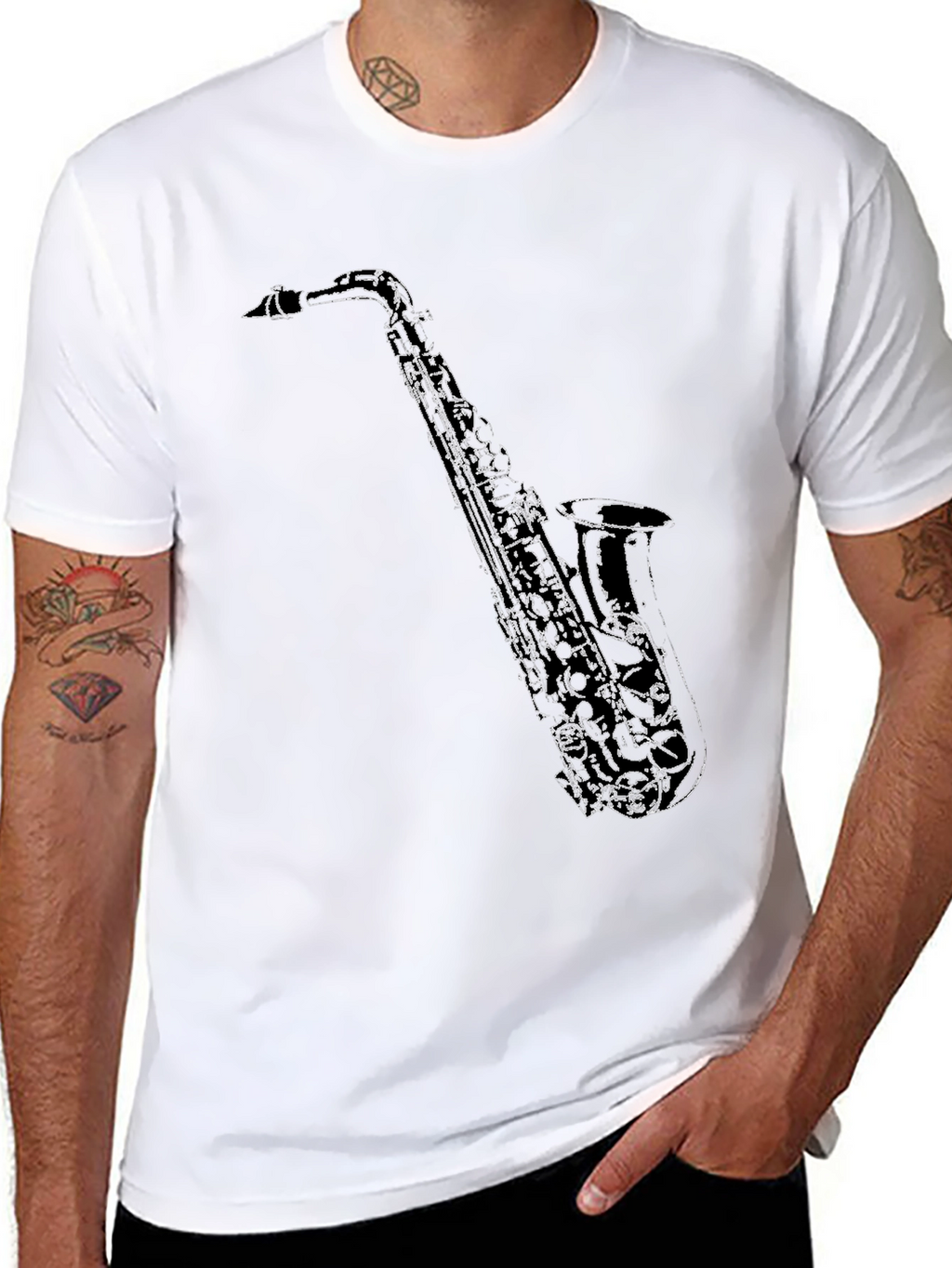 Saxophone Graphic T-Shirt - Black Cotton Tee