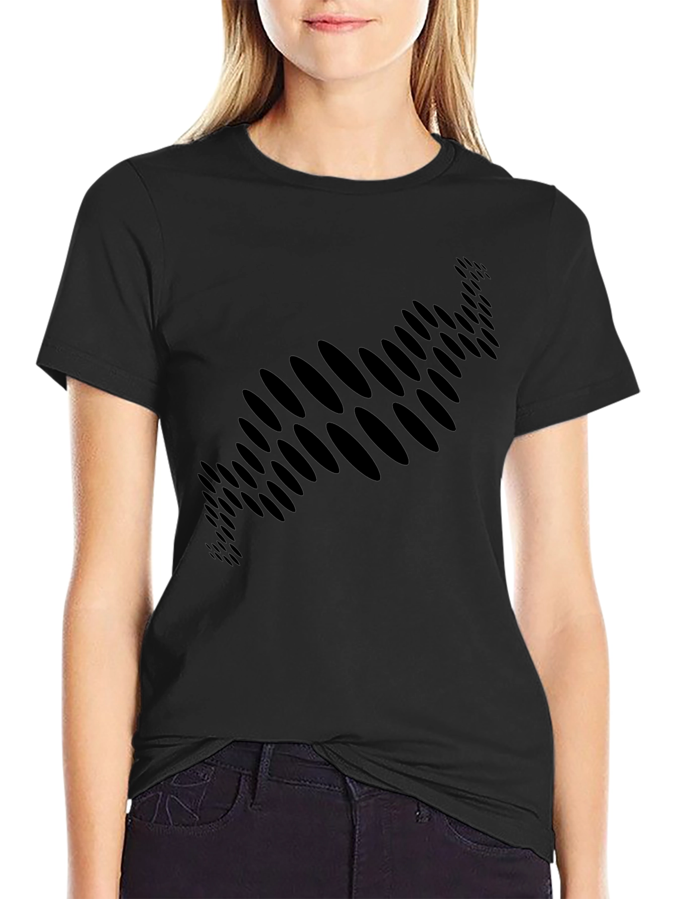 Abstract Ellipse Pattern Black T-Shirt