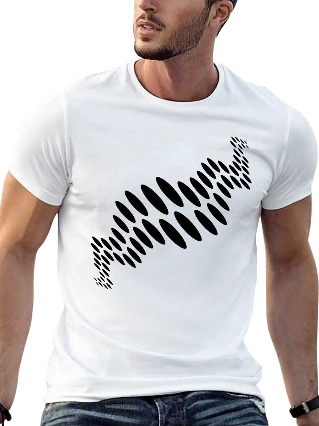 Abstract Ellipse Pattern Black T-Shirt
