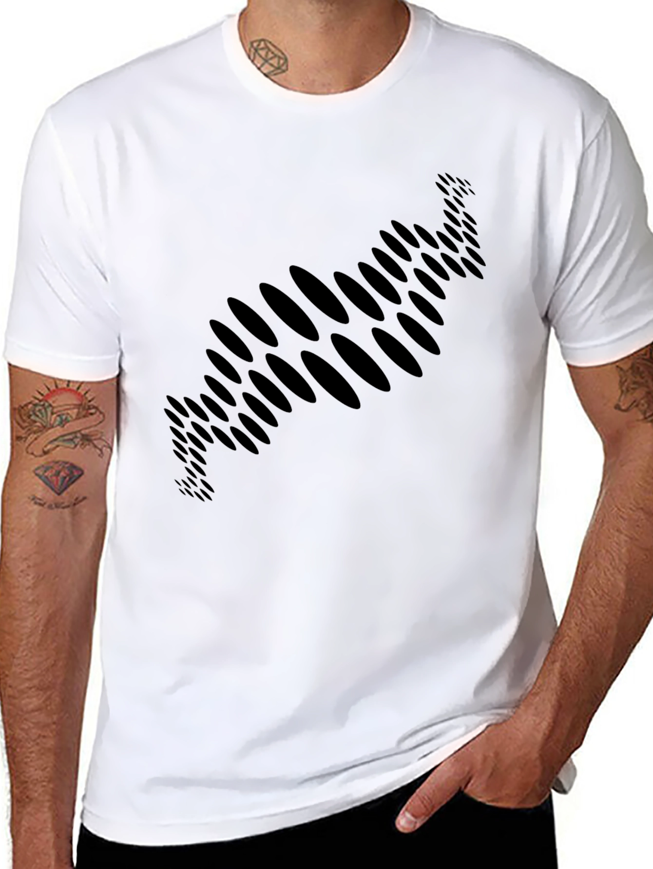 Abstract Ellipse Pattern Black T-Shirt