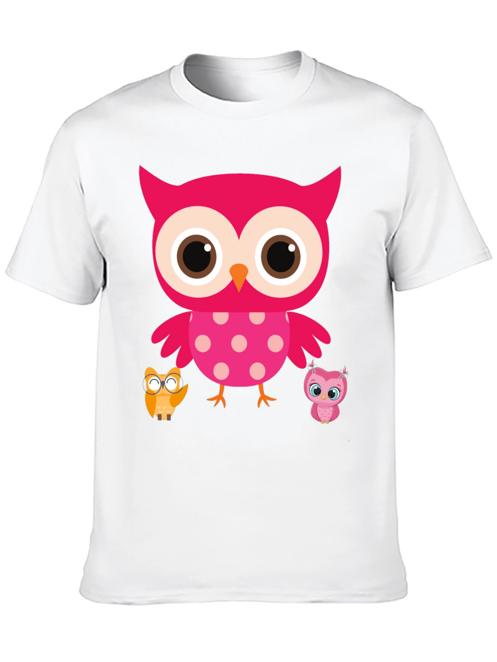 Cute Owl Family T-Shirt - Black Crew Neck Tee