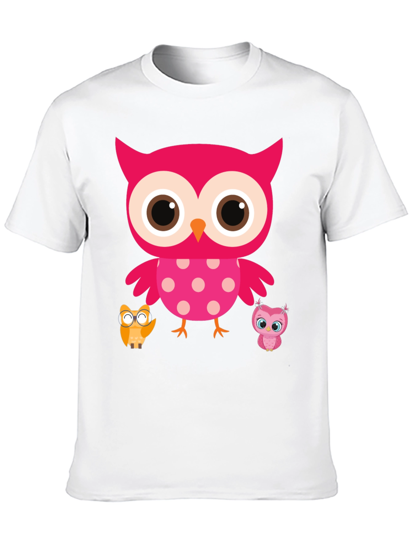Cute Owl Family T-Shirt - Black Crew Neck Tee