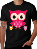 Cute Owl Family T-Shirt - Black Crew Neck Tee