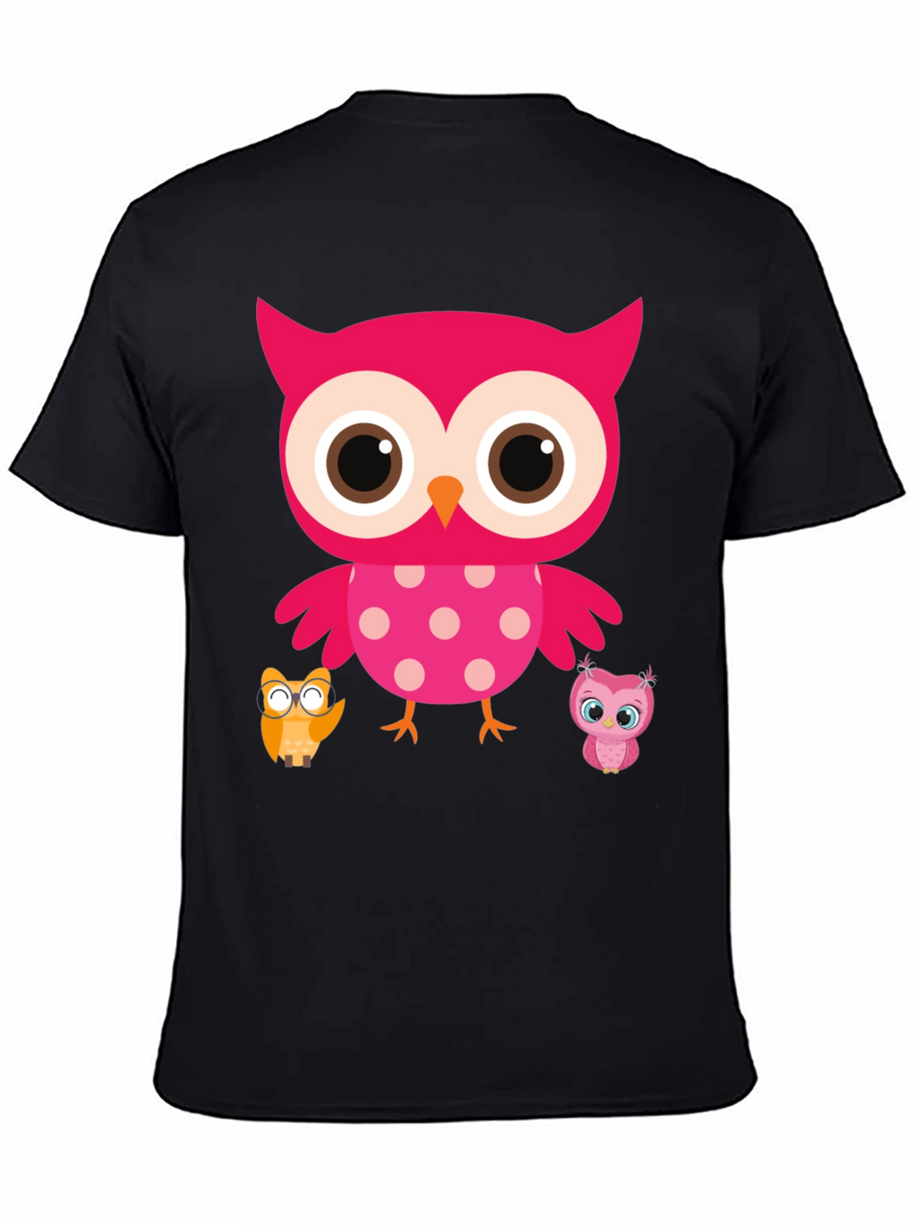 Cute Owl Family T-Shirt - Black Crew Neck Tee