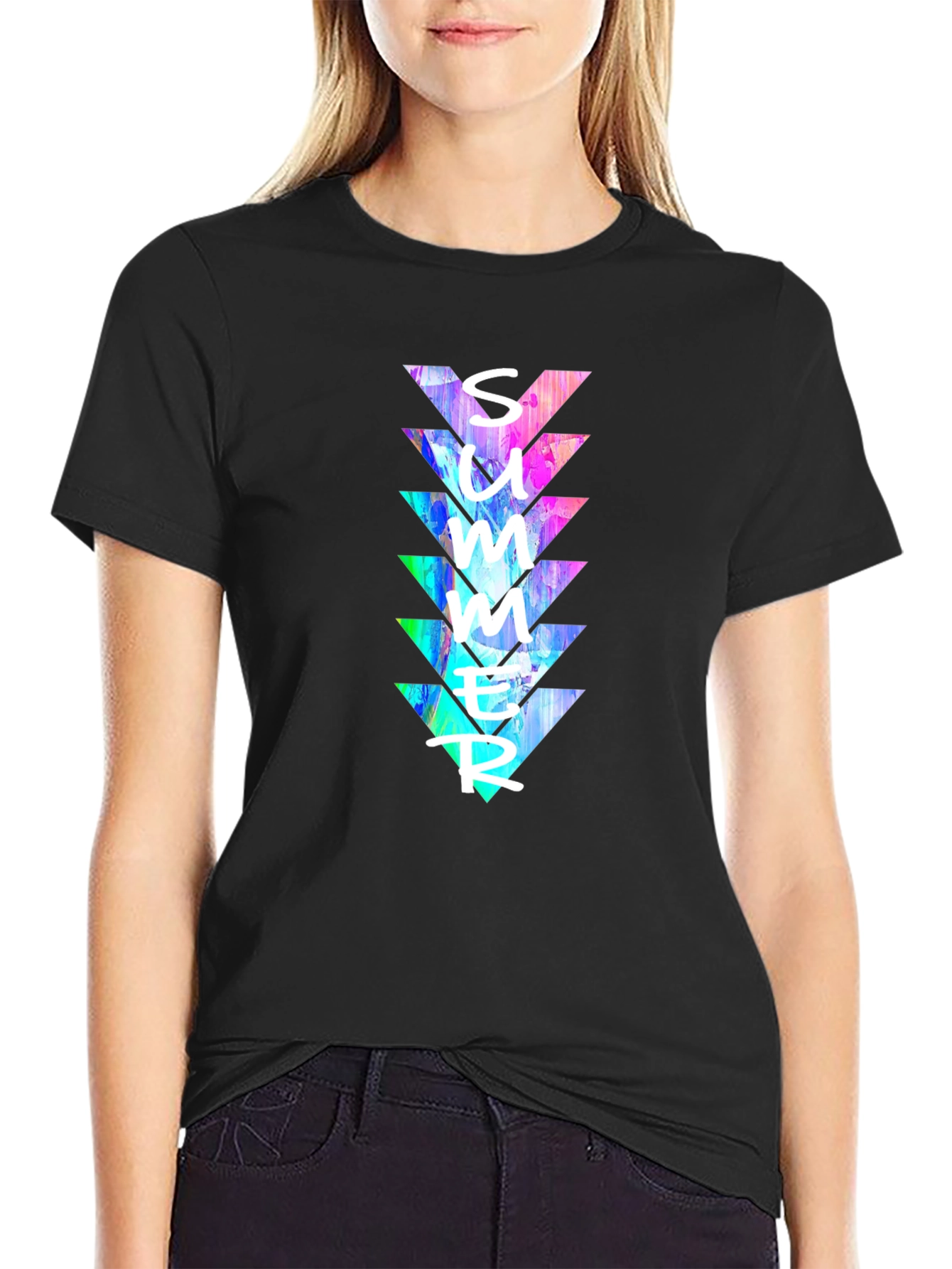 Summer Triangles Graphic Print Crew Neck T-Shirt