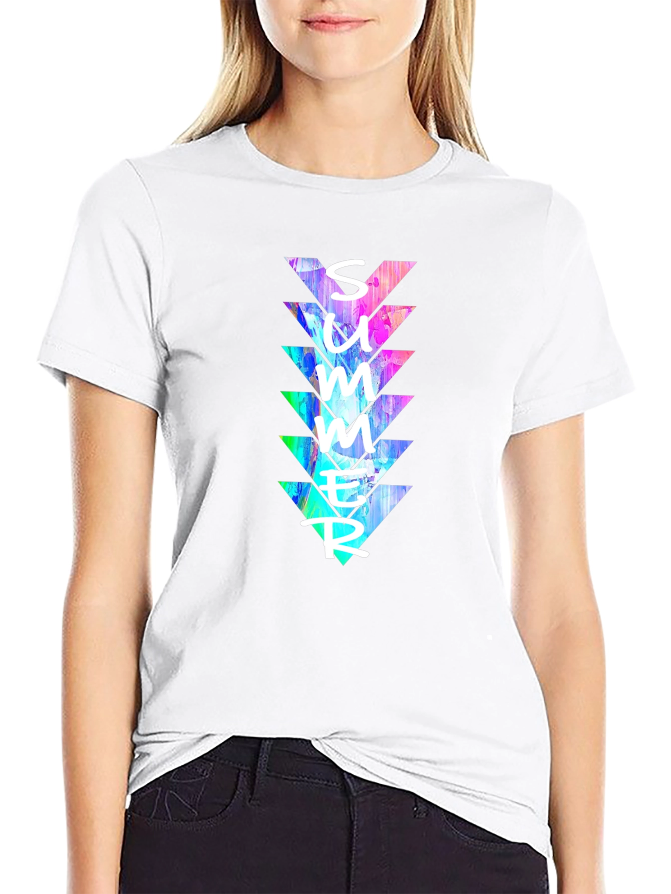 Summer Triangles Graphic Print Crew Neck T-Shirt