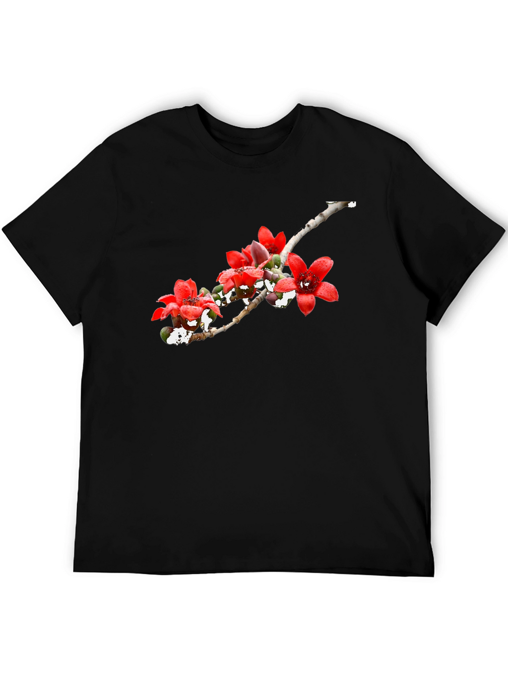 Floral Print Black Crew Neck T-Shirt
