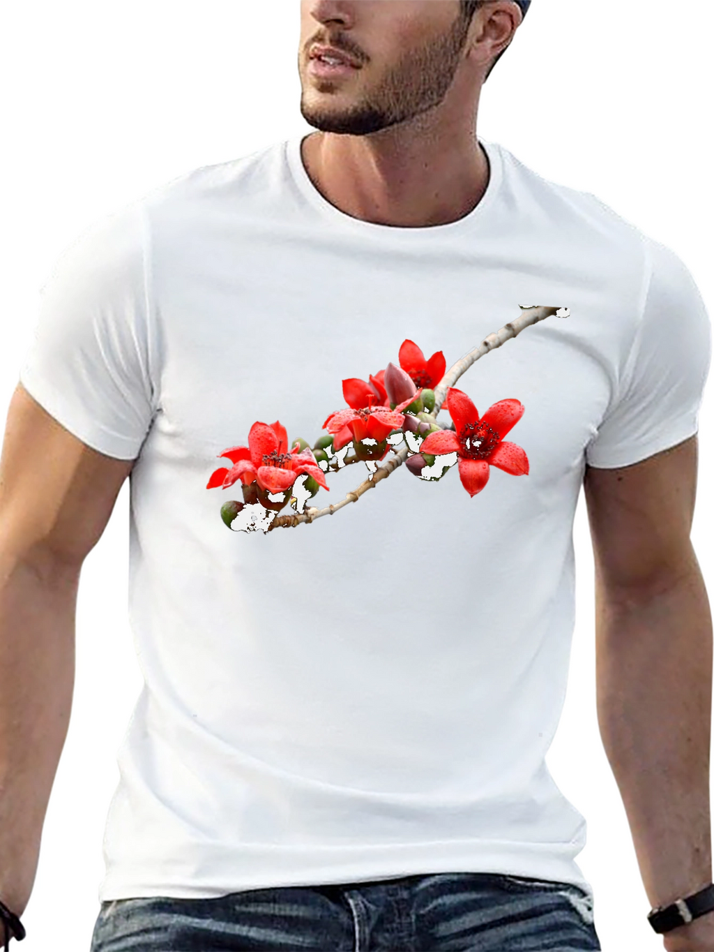 Floral Print Black Crew Neck T-Shirt