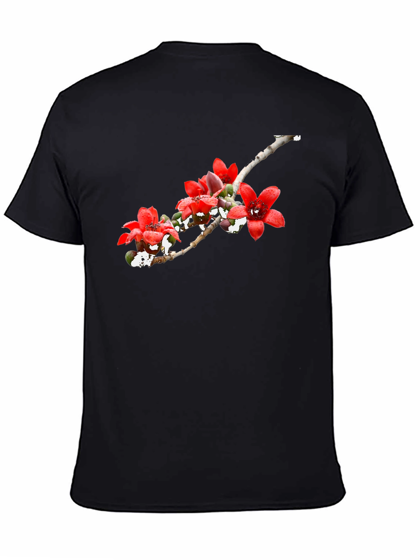 Floral Print Black Crew Neck T-Shirt