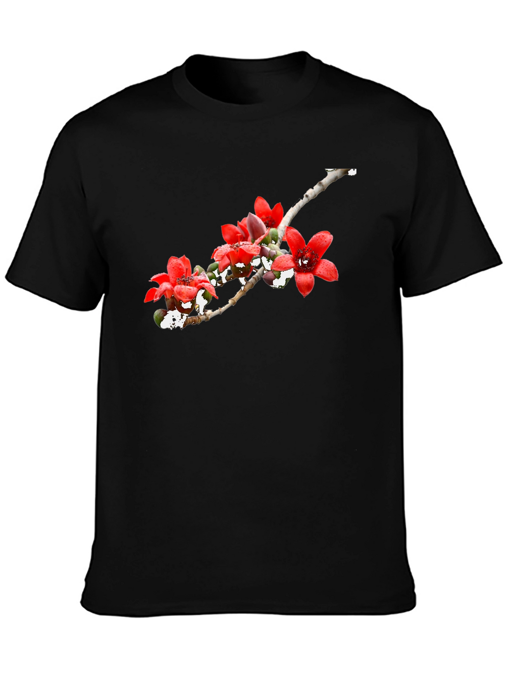 Floral Print Black Crew Neck T-Shirt