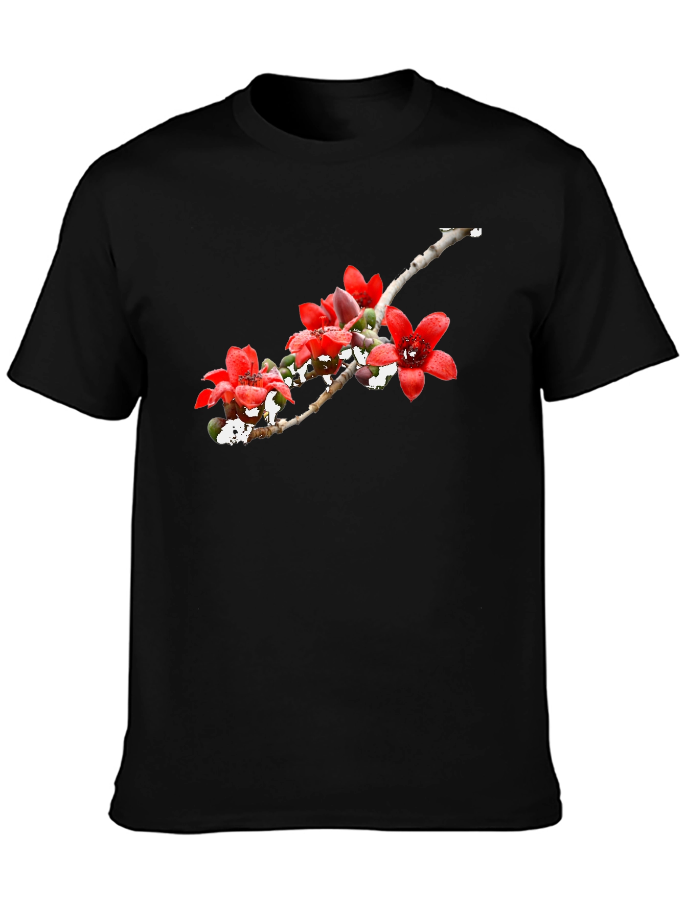 Floral Print Black Crew Neck T-Shirt