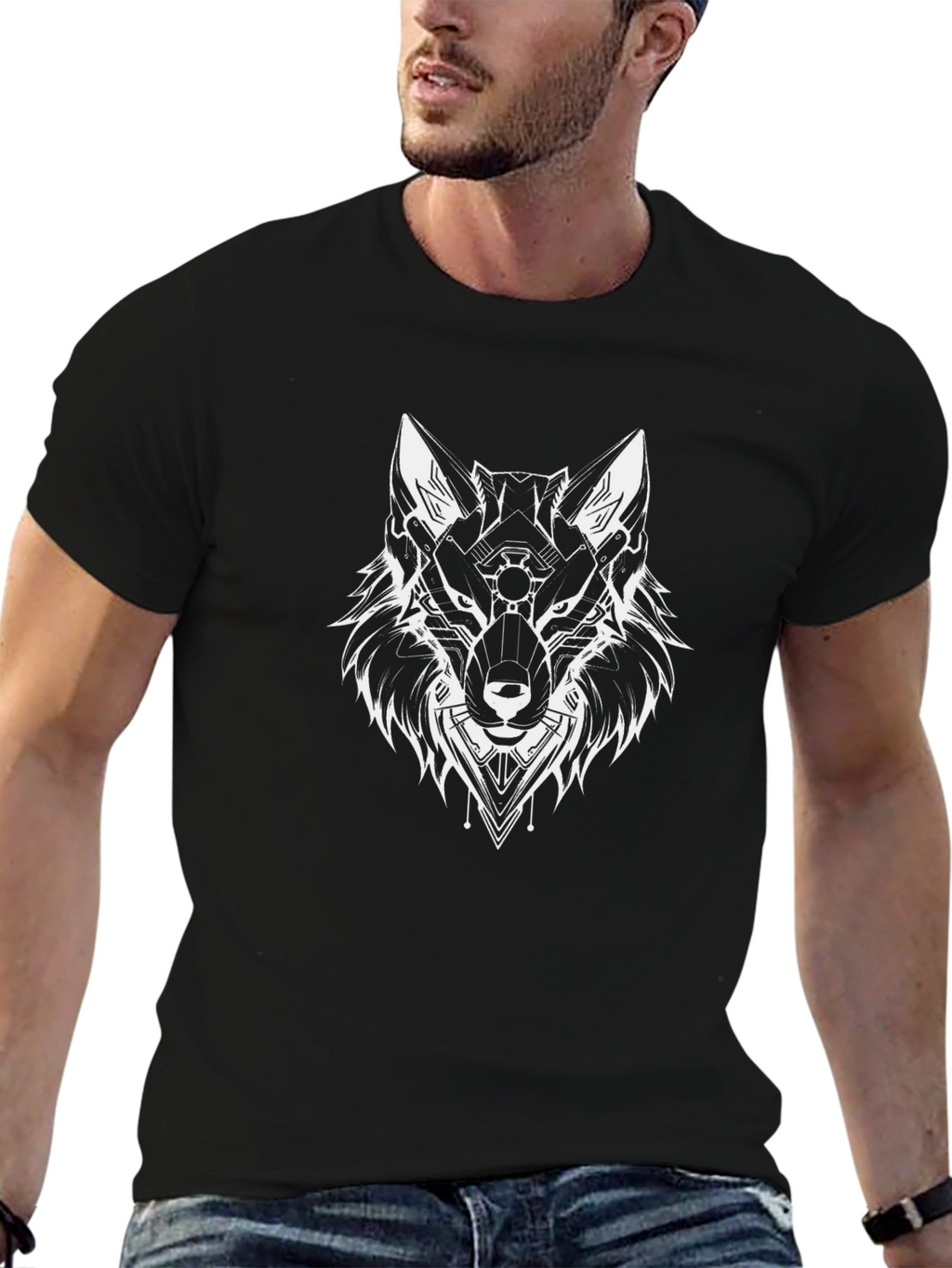 Cyberpunk Wolf Graphic Tee - Black