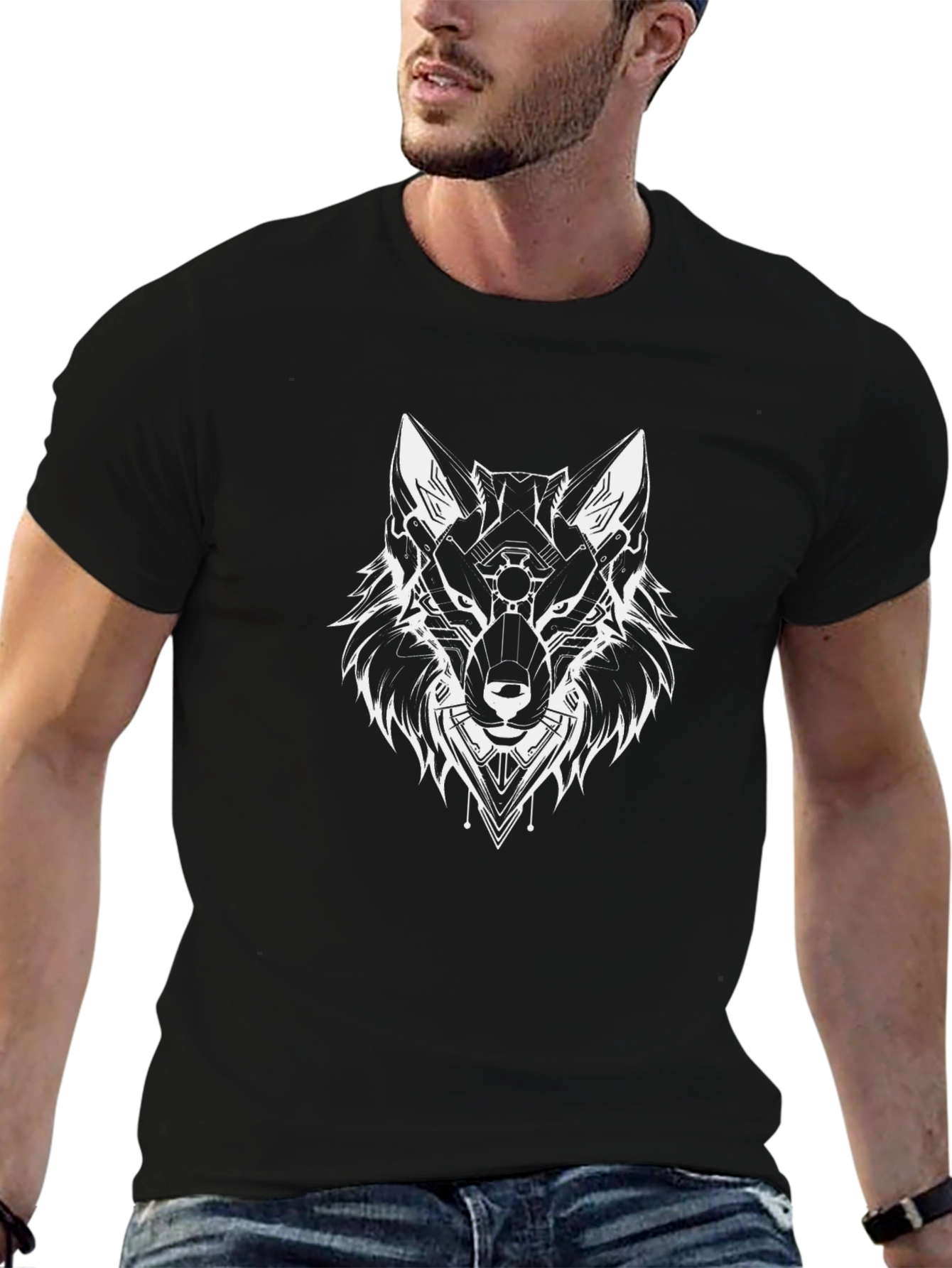 Cyberpunk Wolf Graphic Tee - Black