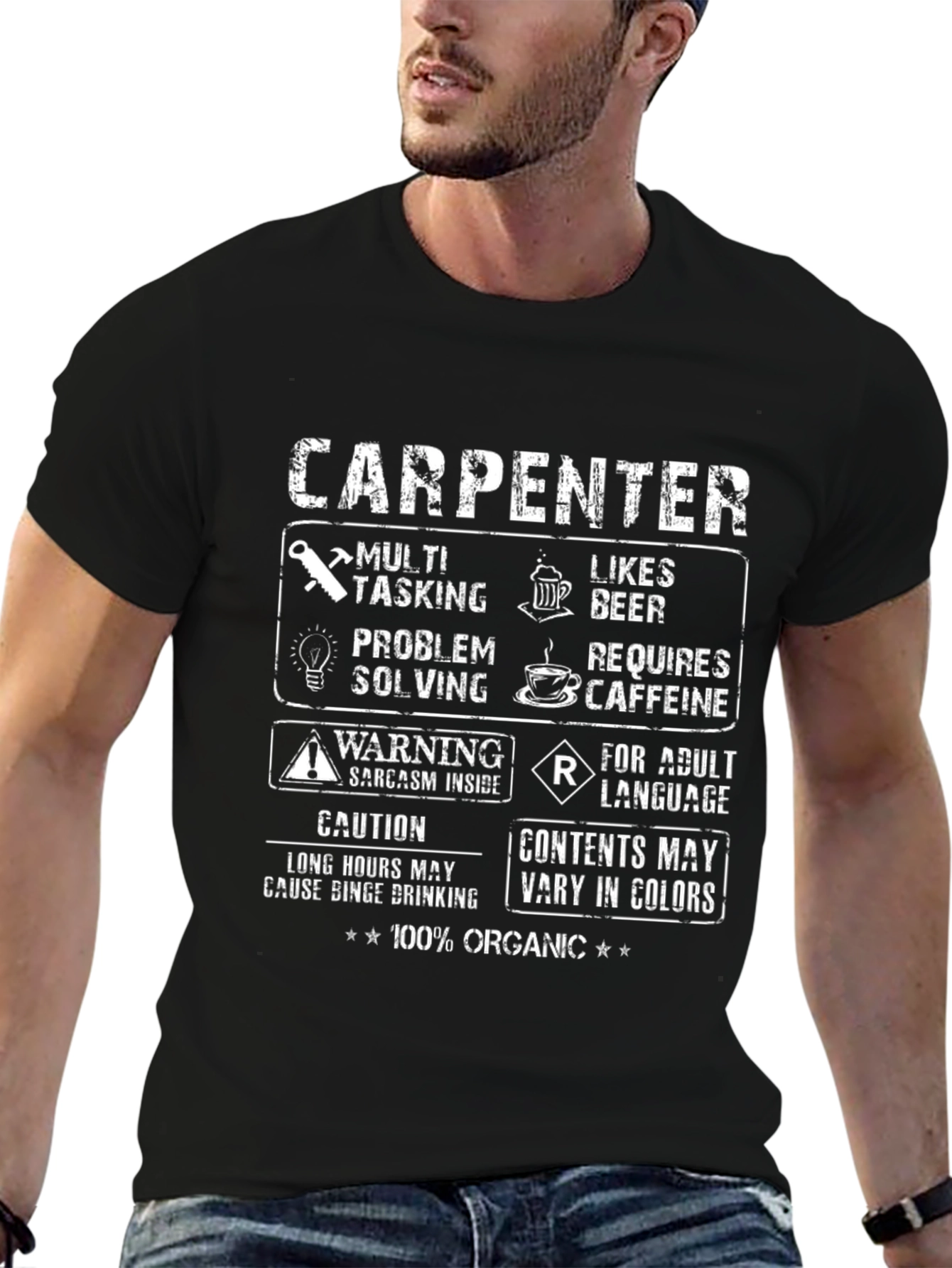 Carpenter T-Shirt: Multi-Tasking Likes Beer 100% Organic