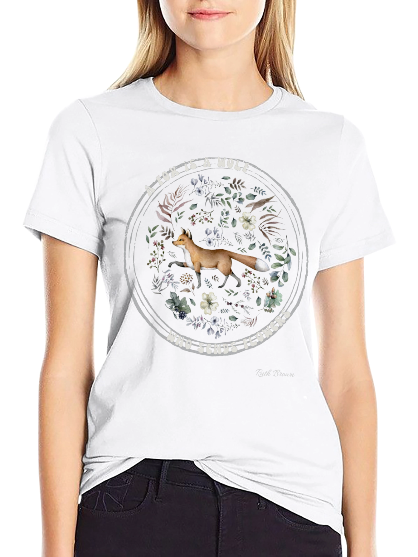 Fox Sends Flowers Black Graphic T-Shirt