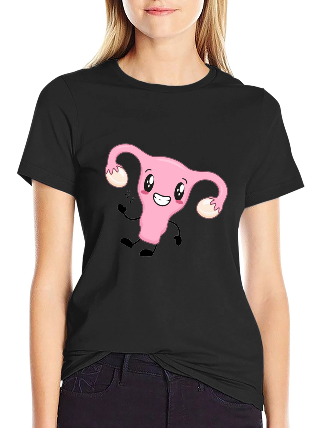 Funny Uterus Tee - Black Cotton Graphic T-Shirt