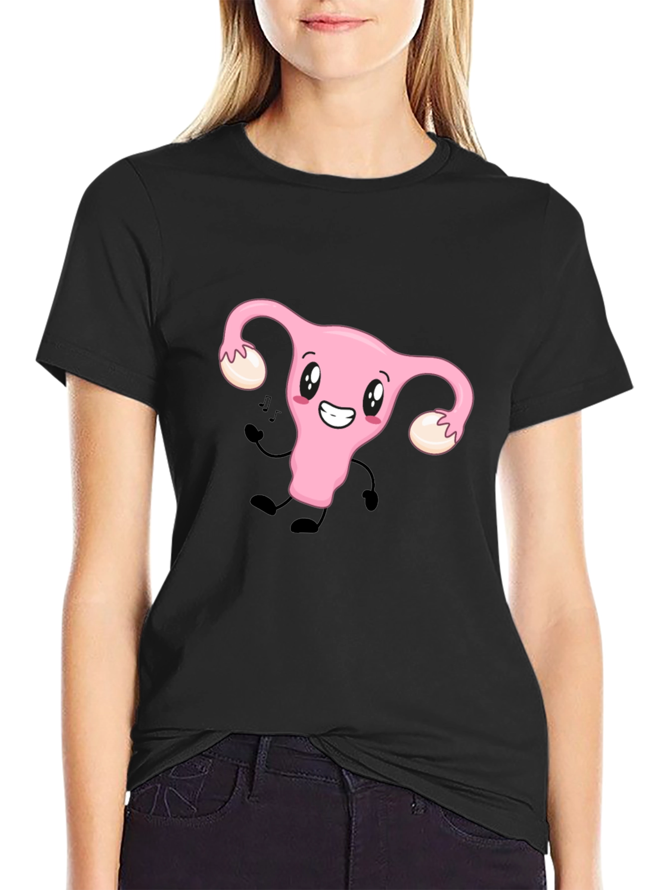 Funny Uterus Tee - Black Cotton Graphic T-Shirt