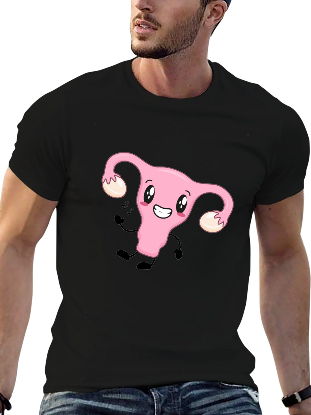 Funny Uterus Tee - Black Cotton Graphic T-Shirt
